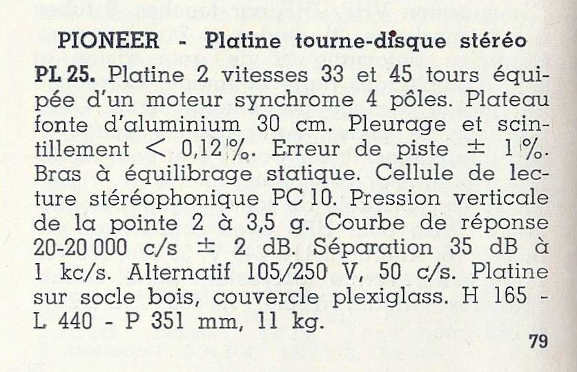 Pioneer PL-25 • Catalogue - Le Haut-Parleur numéro spécial août 1969