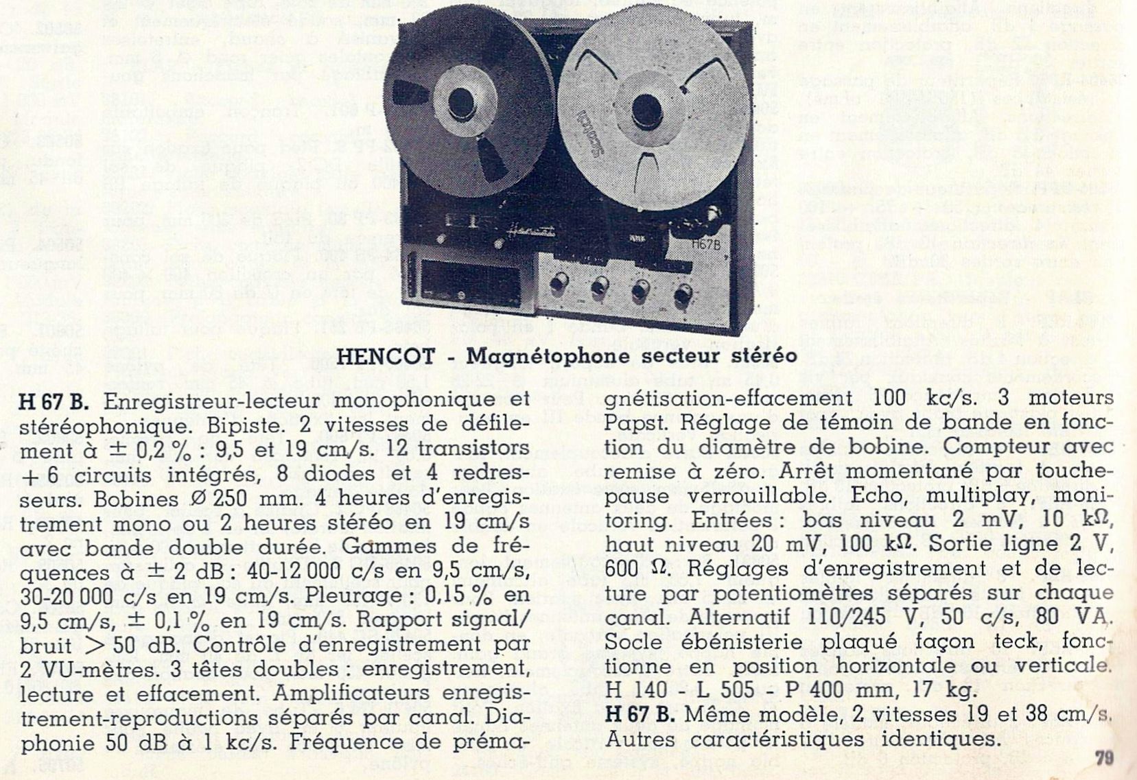 Hencot H 67 B • Extrait de catalogue