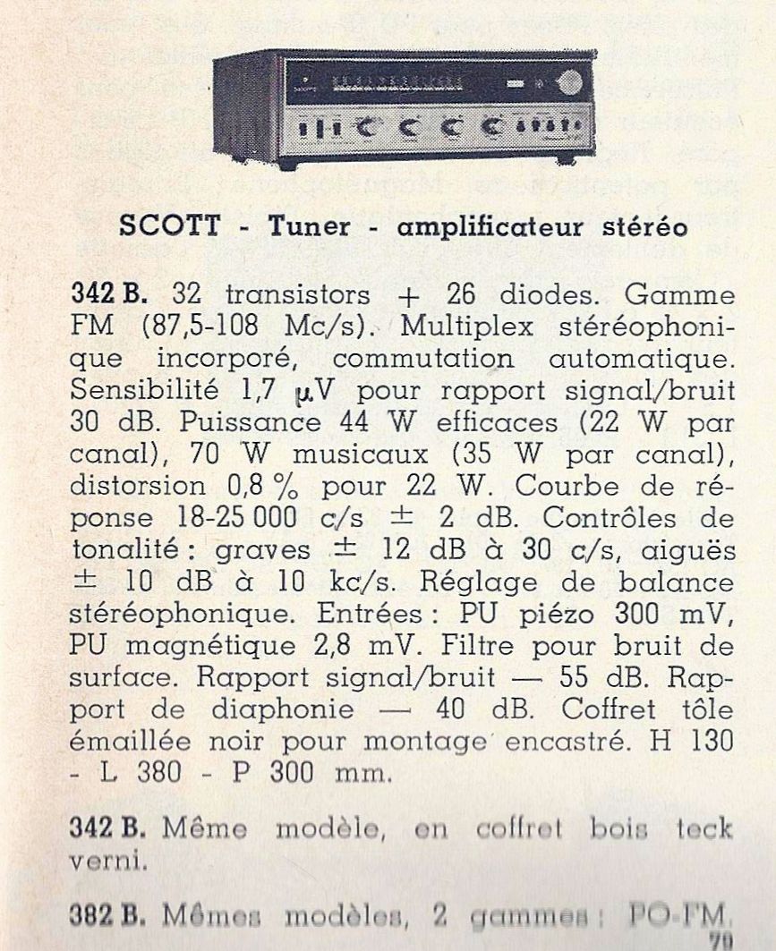 H.H. Scott Stereomaster 342 B et 382 B Extrait de catalogue