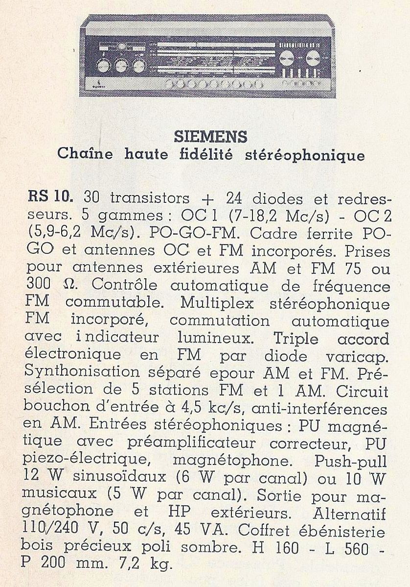 Siemens RS 10 Klangmeister Extrait de catalogue