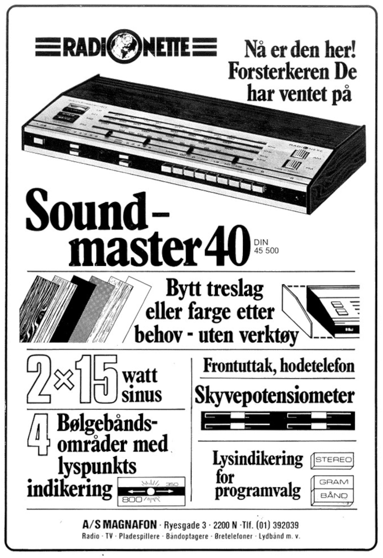 Radionette Soundmaster 40 • Publicité danoise 1972