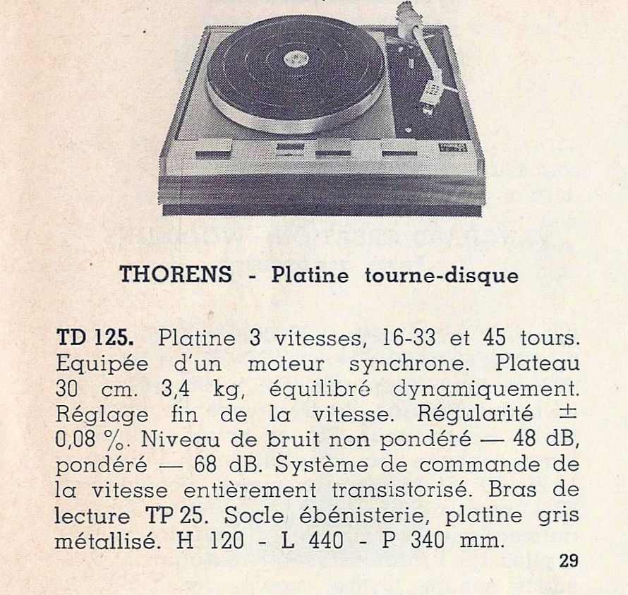 Thorens TD 125 • Catalogue - Le Haut-Parleur numéro spécial 1969