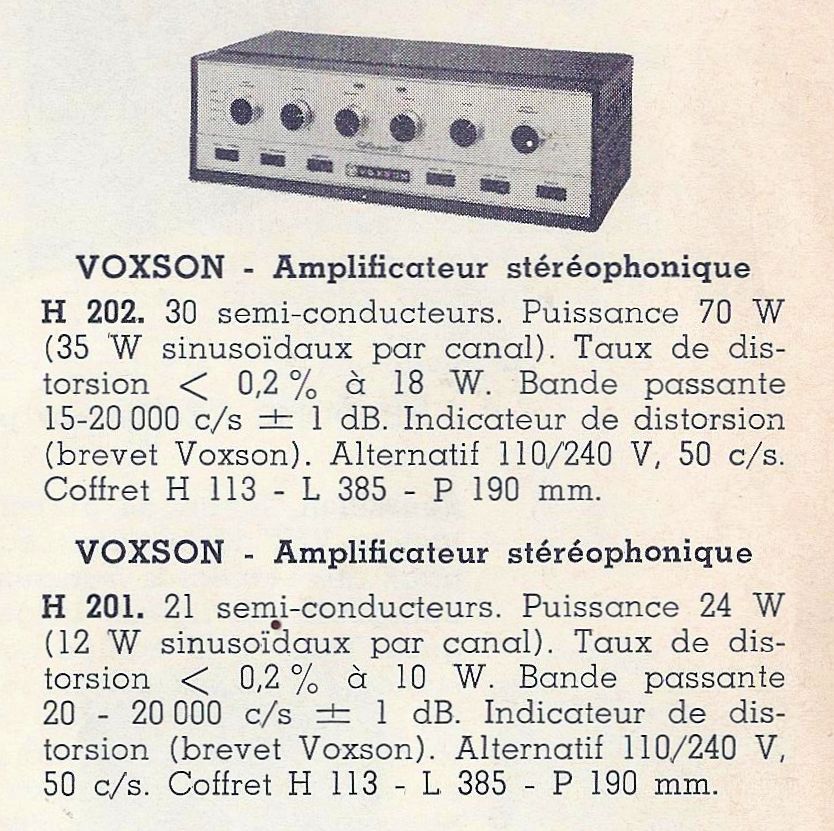 Voxson H 201 et H 202 • Extrait de catalogue août 1969