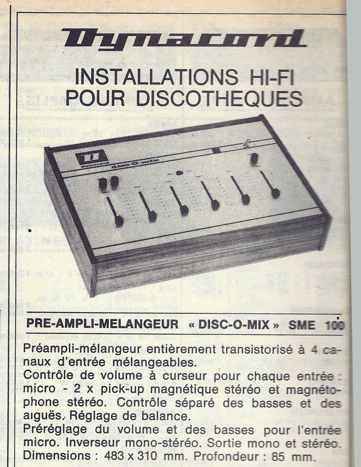 Dynacord SME 100 Disc-O-Mix • Publicité 1970