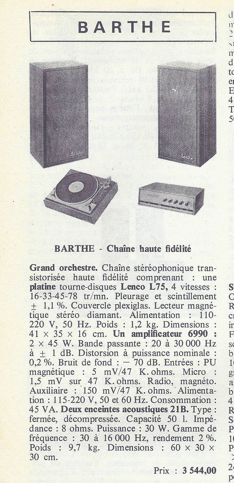 Barthe 6990 Stéréo • Publicité