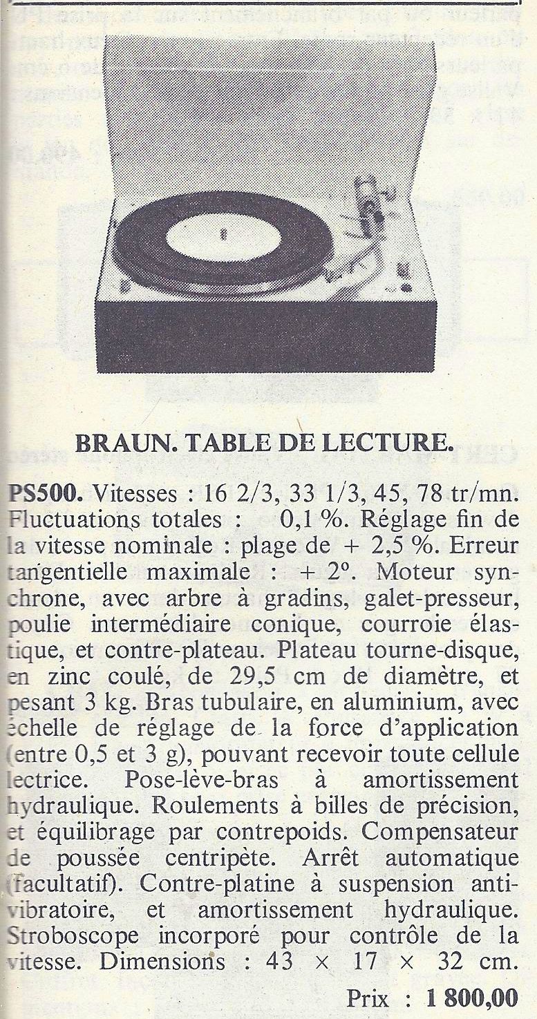 Braun PS 500 • Publicité - Le Haut-Parleur n° 1250 - mars 1970