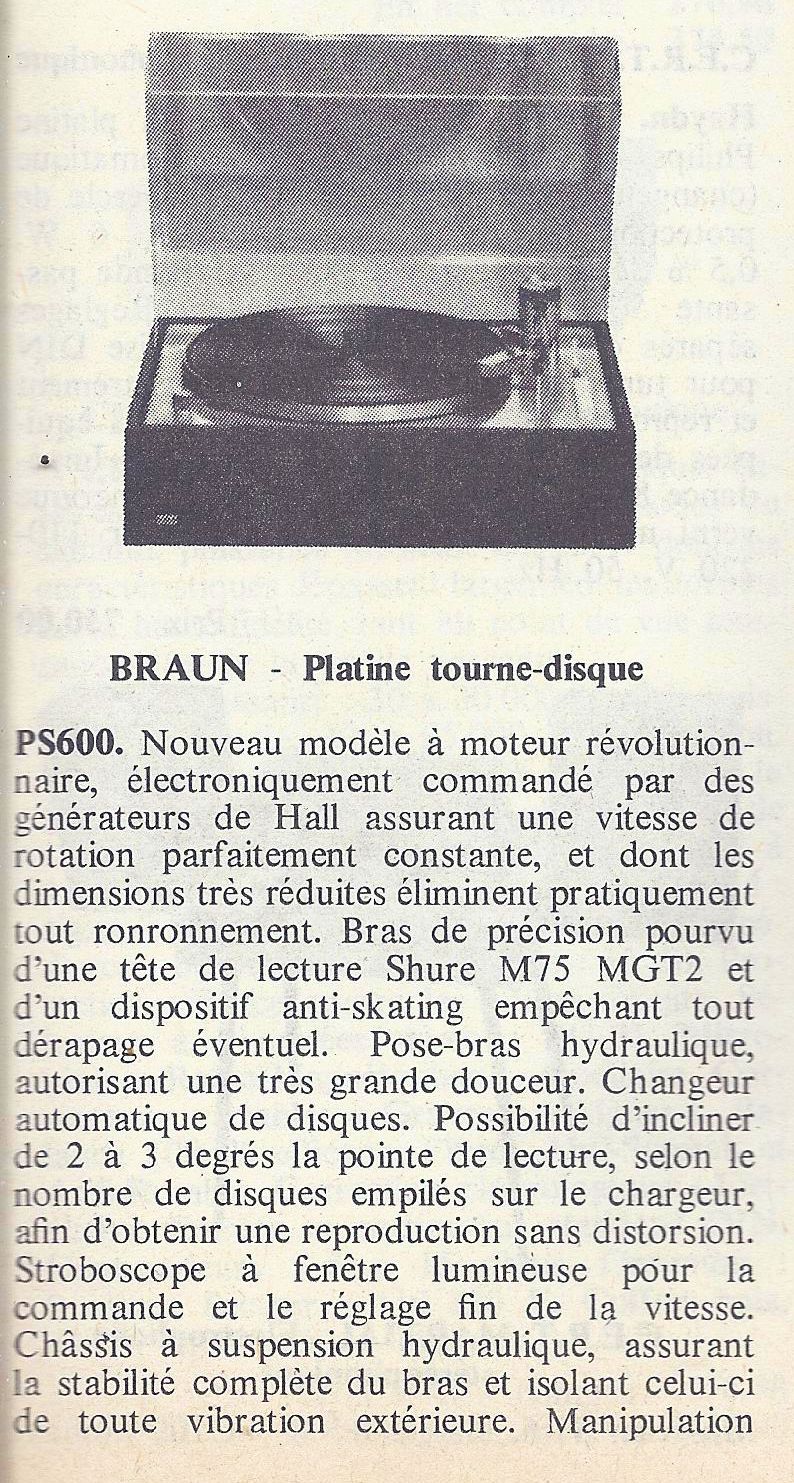 Braun PS 600 • Publicité - Le Haut-Parleur n° 1250 - mars 1970