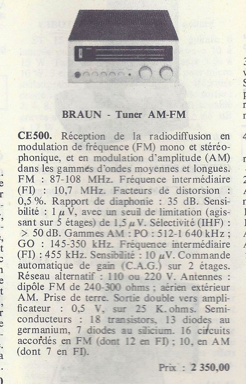 Braun CE 500 • Caractéristiques - Le Haut-Parleur n° 1250 mars 1970