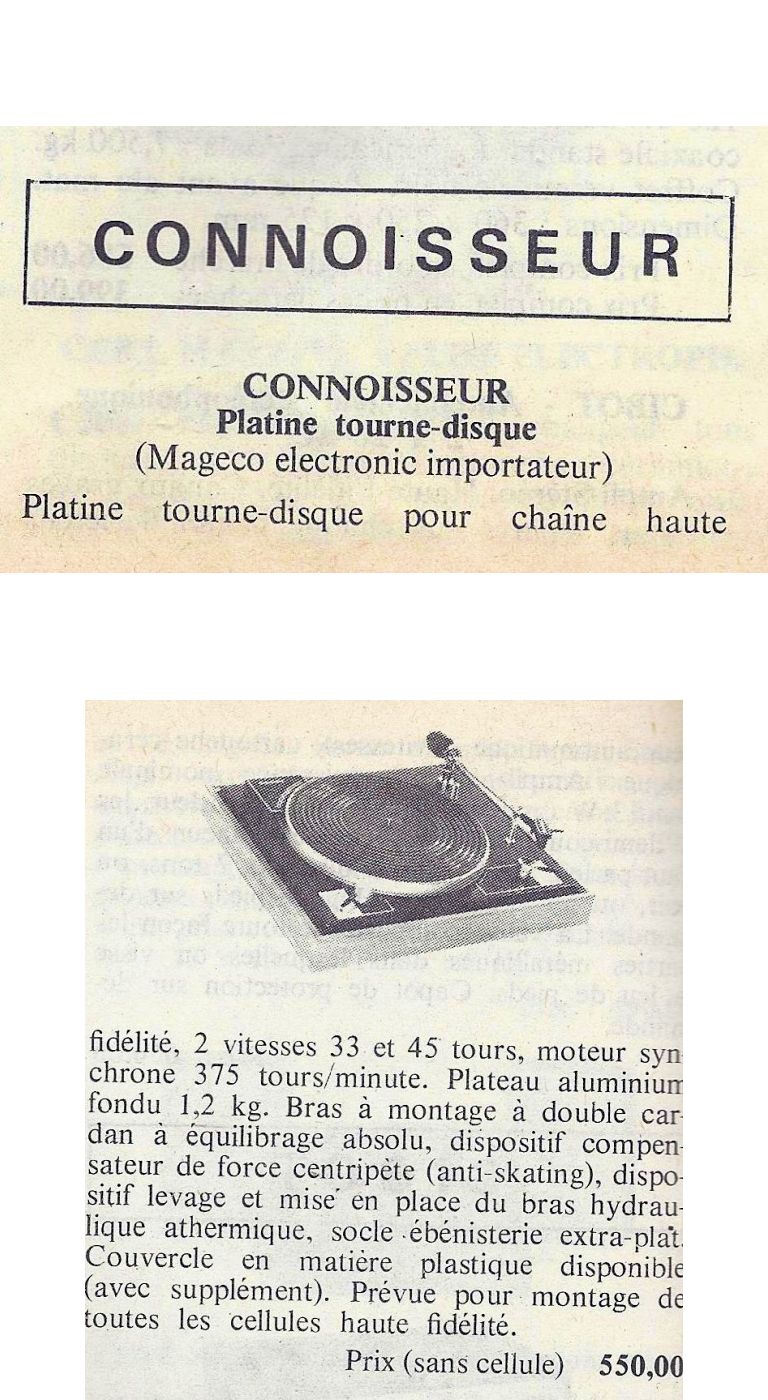 Connoisseur Platine tourne-disque Article - Le Haut-Parleur mars 1970