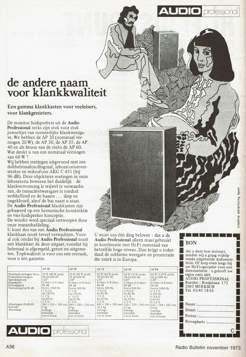Audio Professional AP 20, AP 30, AP 35, AP 40, AP 60 • Publicité de 1973