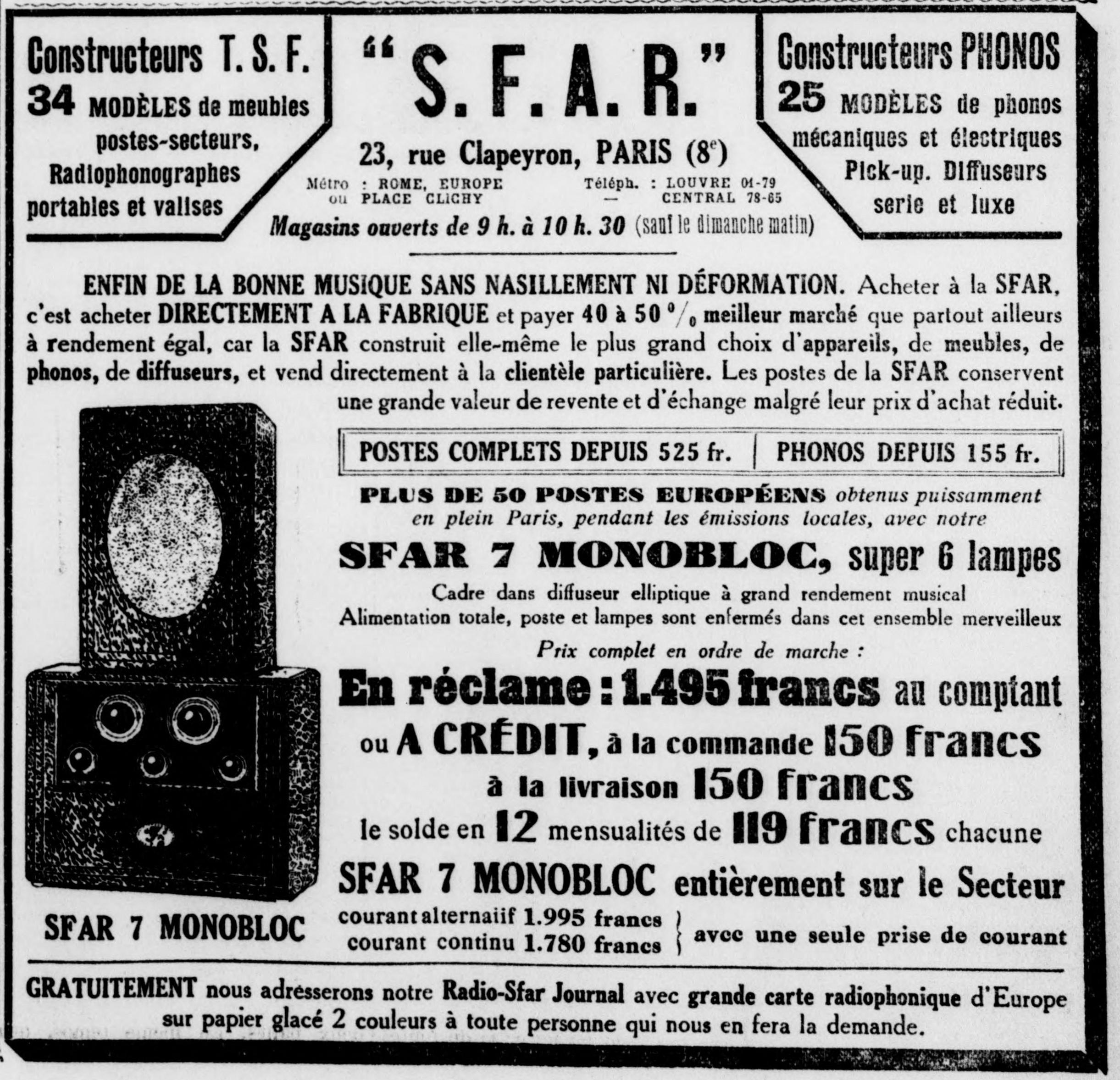 S.F.A.R. Publicité - L'Ami du Peuple 5 juin 1934
