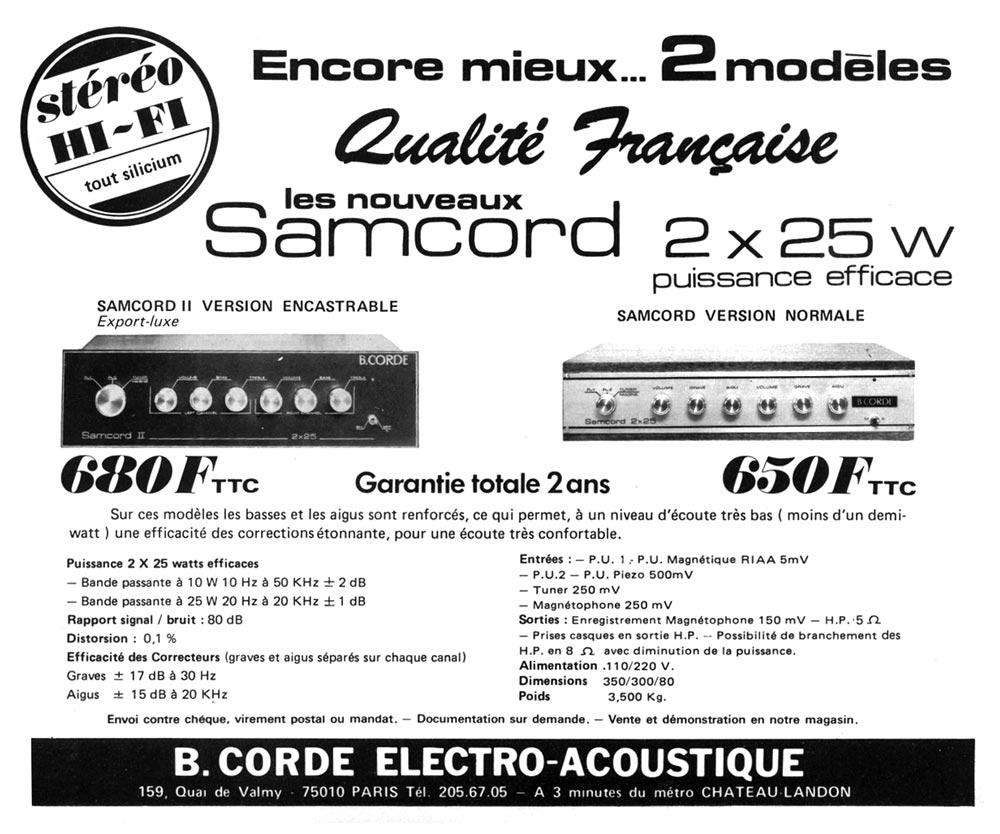 B.Corde Samcord II Publicité