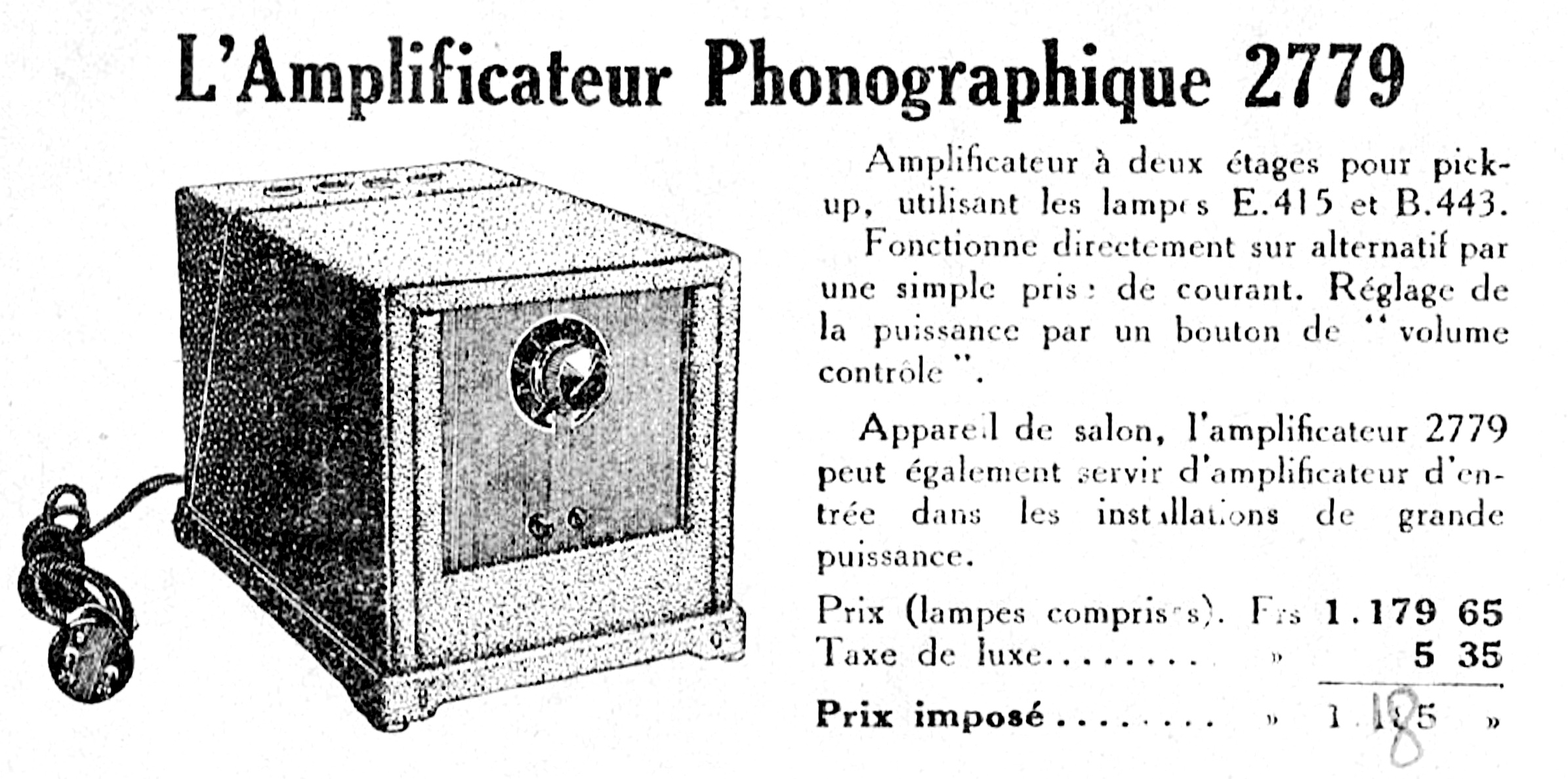 Philips 2779 Prix Courant Général Radio 1930