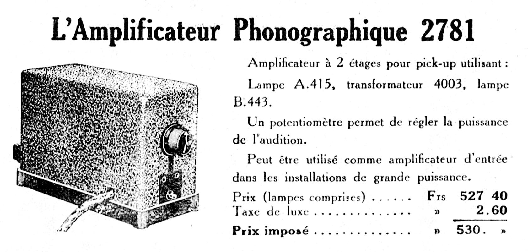 Philips 2781 Extrait Prix Courant Général Radio 1930