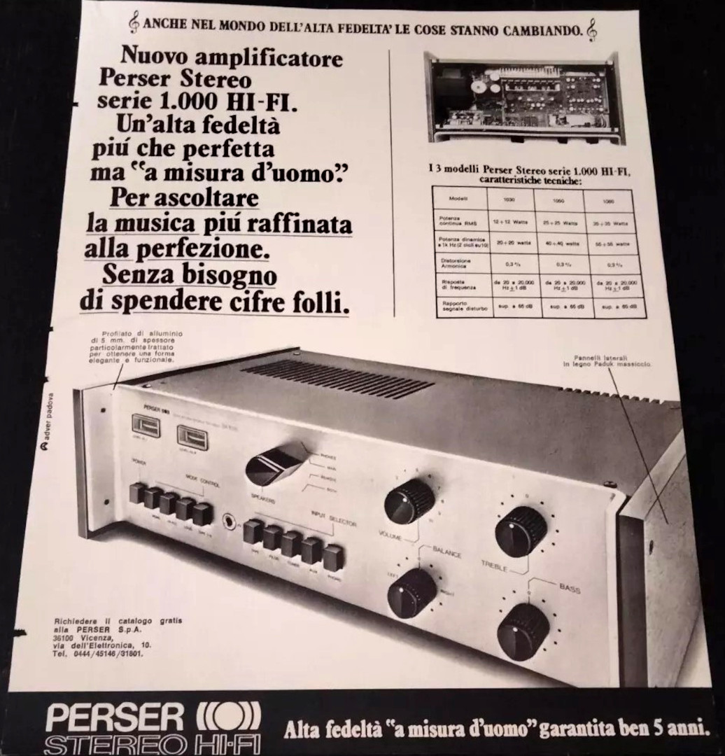 Perser 1060 Amplificateurs Série 1000 Publicité italienne 1976