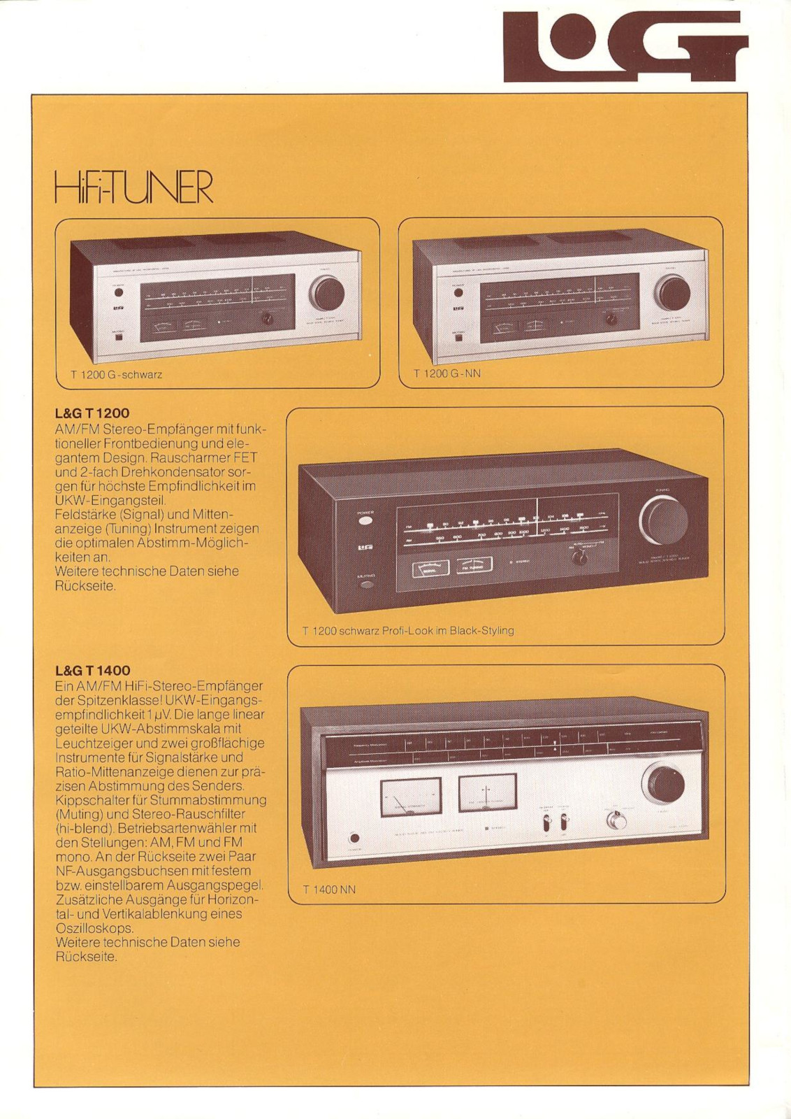 L&G T-1200 et T-1400 • Extrait de catalogue allemand 1976