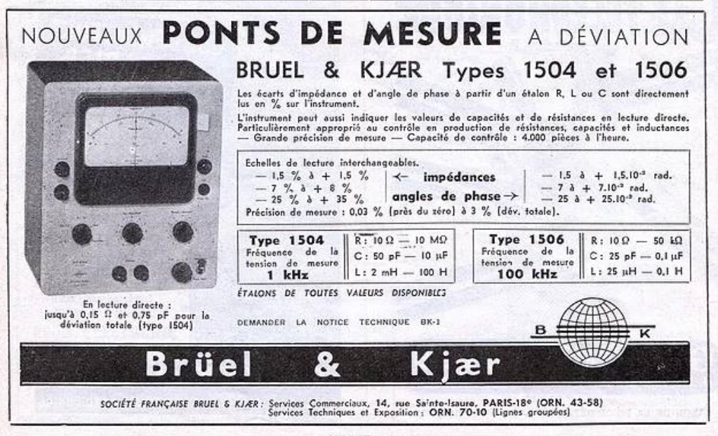 Bruel & Kjaer 1504 et 1506 Publicité - Toute la radio mars-avril 1956