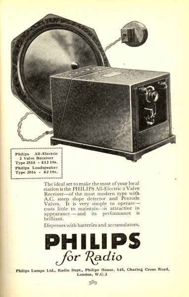 Philips 2515 et 2016 Publicité - Annuaire BBC 1930