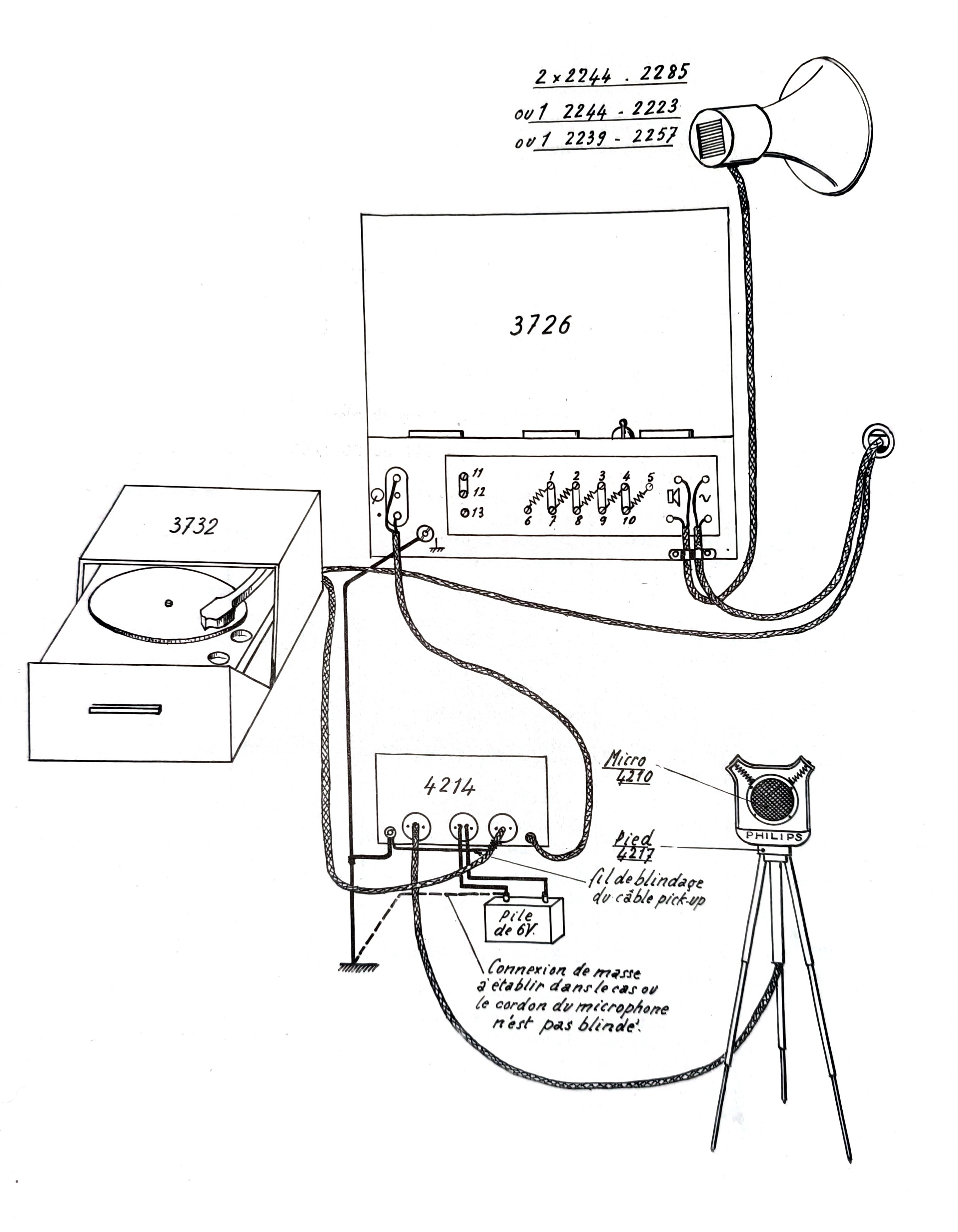 Philips 3726, 3732, 4210, 4214, 4217 et haut-parleurs Exemple d'installation
