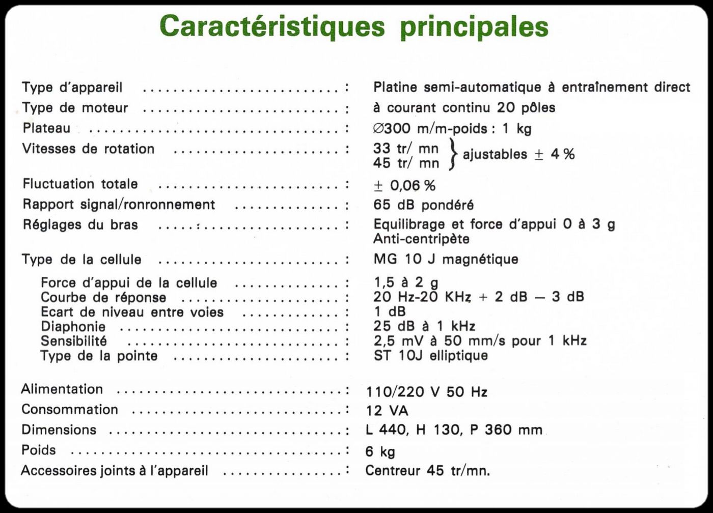 Continental Edison TD 9854 Caractéristiques