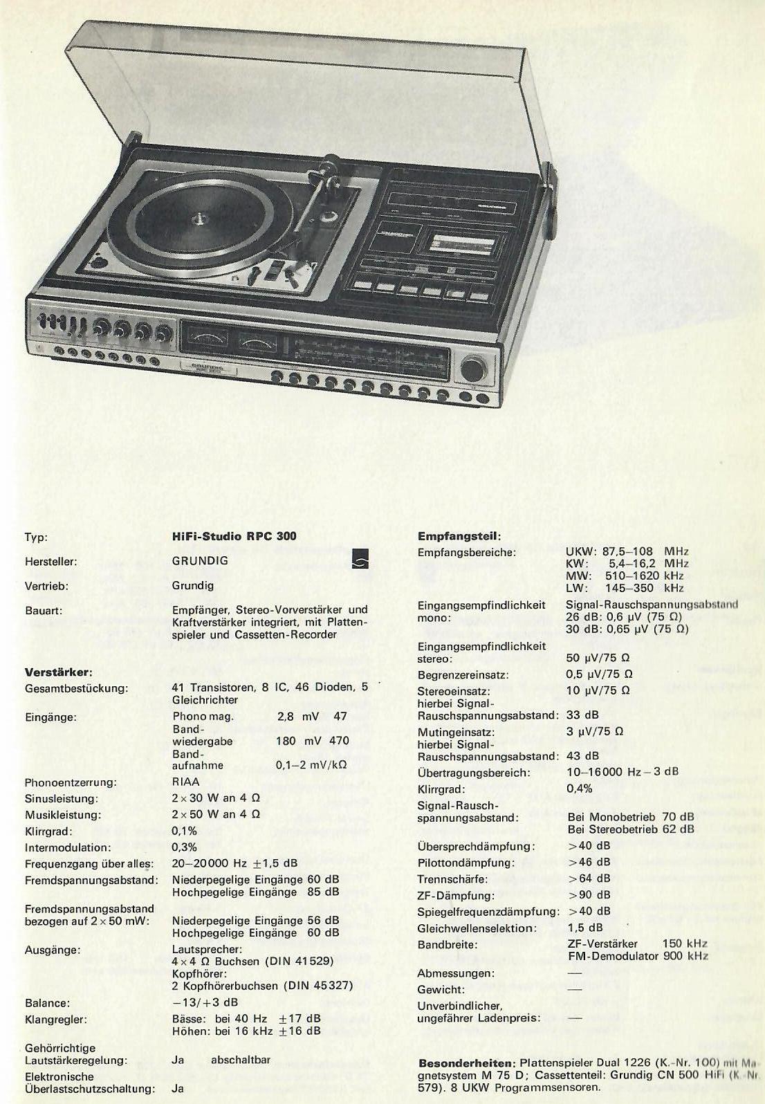 Grundig RPC 300 Fiche technique