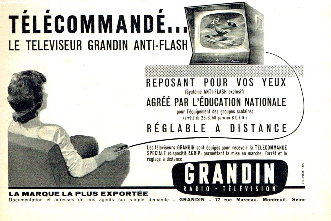Grandin Téléviseur télécommandé Publicité 1958-60