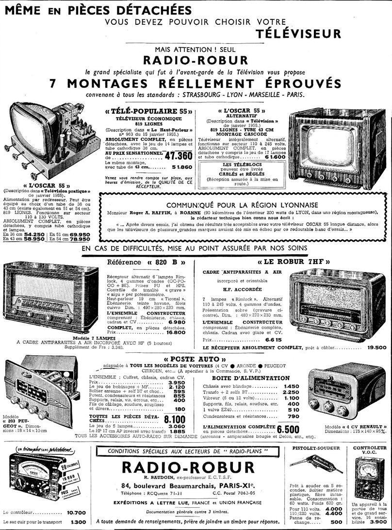 Radio Robur Publicité  - Radio-Plans janvier 1955