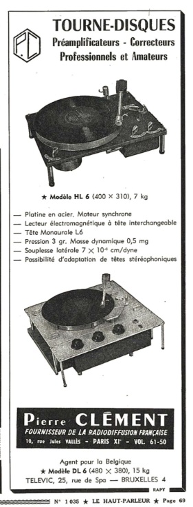 P. Clément HL-6 et  DL-6 Publicité - Le Haut-Parleur - 15 janvier 1961