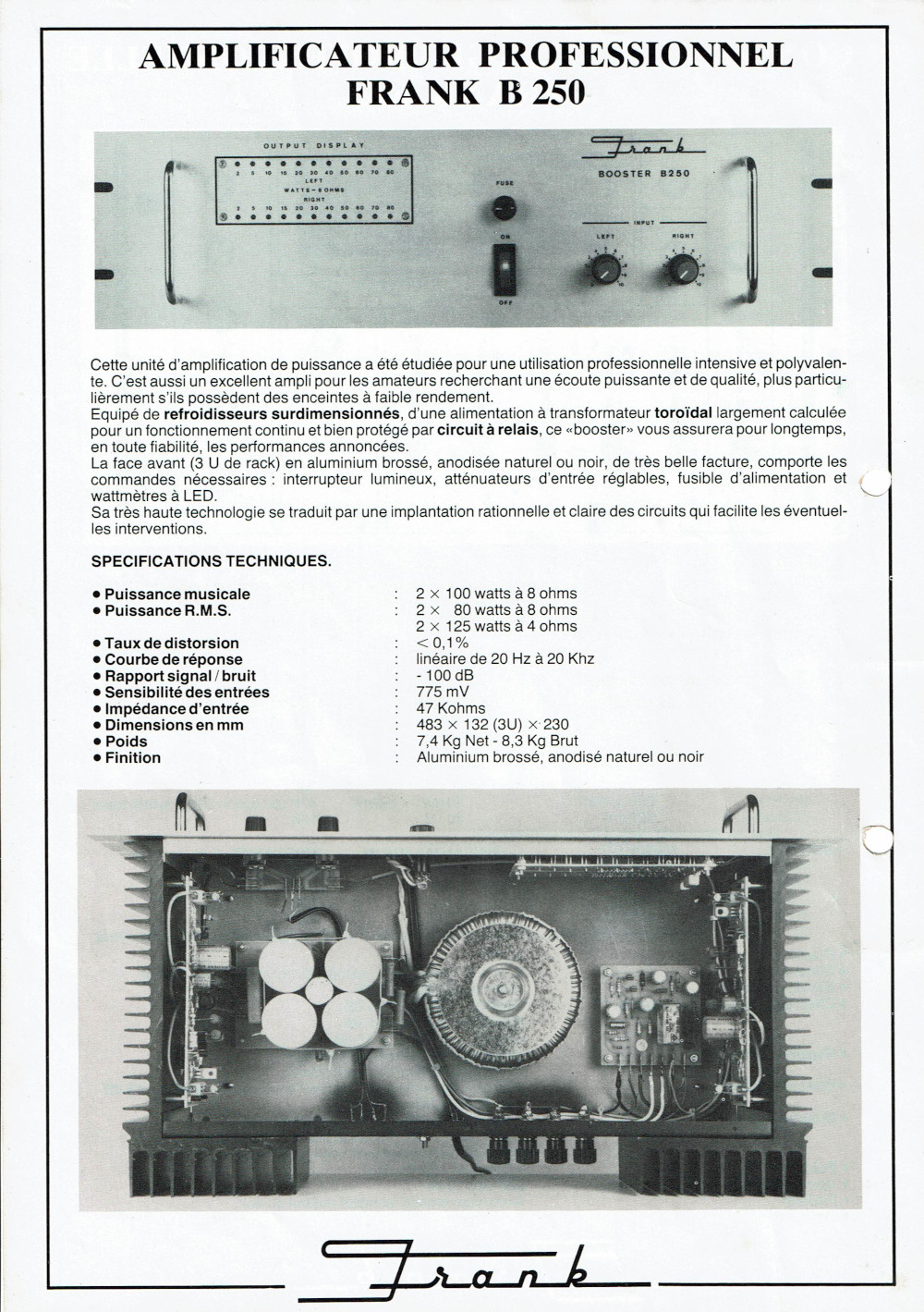 Frank B 250 Booster • Fiche technique