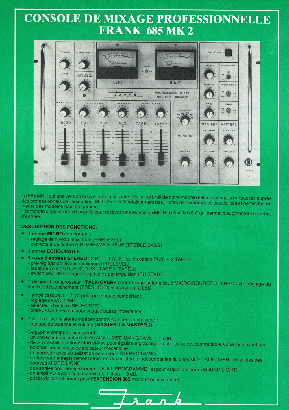 Frank 685 MK 2 Professional Mixer Monitor • Extrait de catalogue