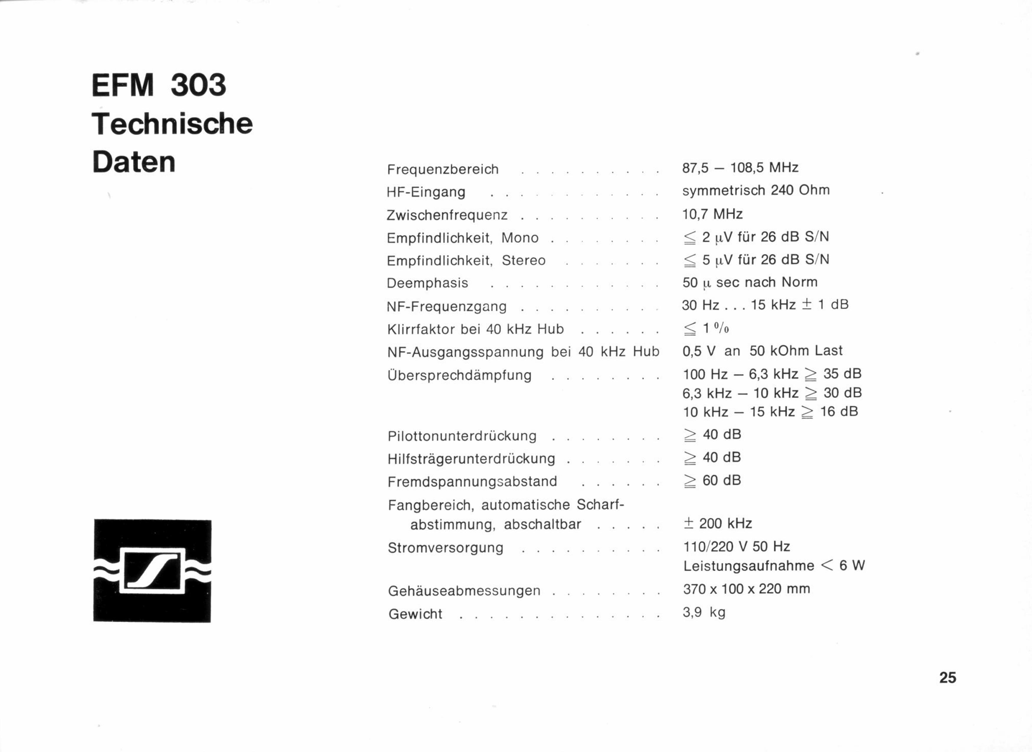 Sennheiser EFM 303 Fiche technique