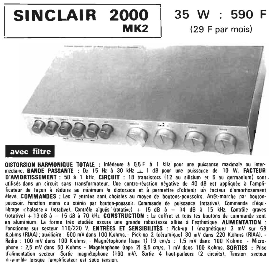 Sinclair 2000 MK 2 • Publicité - Le Haut-Parleur n° 1313 - 17 juin 1971