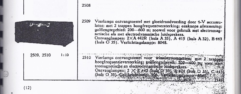 Philips 2509 et 2010 • Extrait de catalogue néerlandais 1929