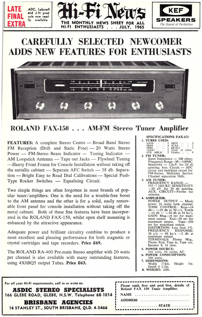 Roland FAX-150 • Publicité anglaise 1965