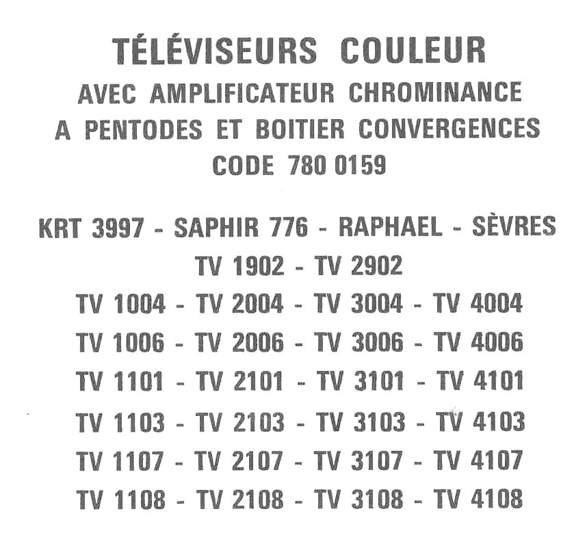 Téléviseurs couleur utilisant le châssis COCELAM code 780 0149 • Liste