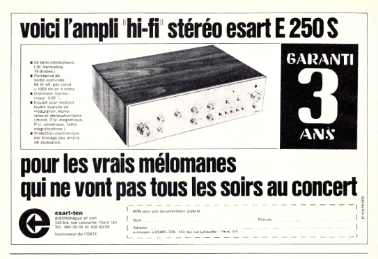 Esart E 250 • Publicité - Revue du Son août-septembre 1970