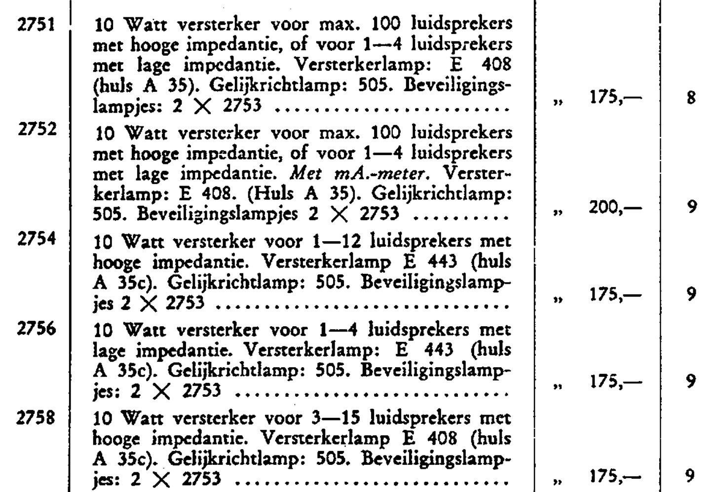 Philips 2751, 2752, 2754, 2756, 2758 Extrait de catalogue