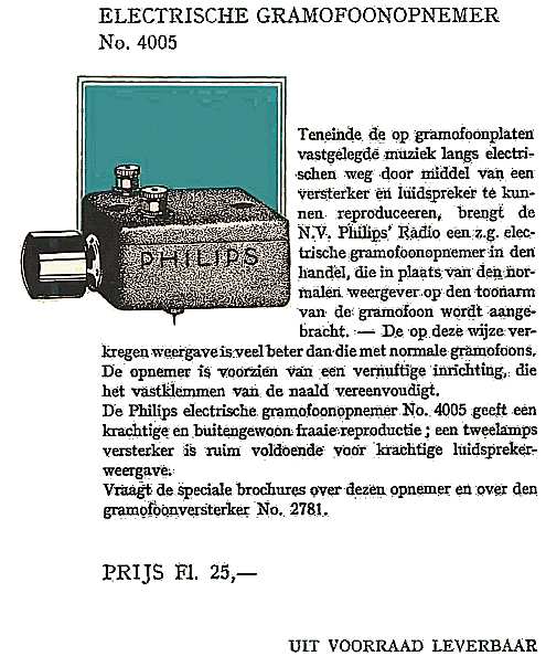 Philips 4005 • Extrait de catalogue (néerlandais)