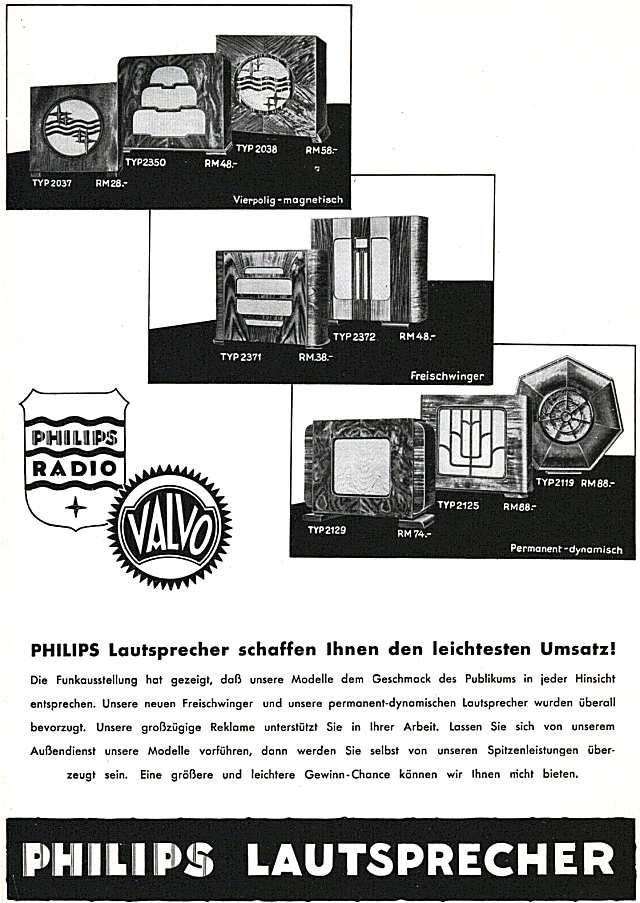 Philips Haut-Parleurs années 1930 Publicité (allemand)