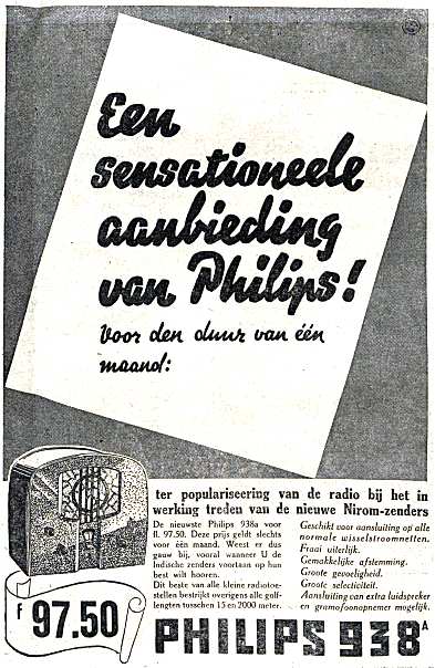Philips 938 A Publicité - Indische Courant 14 mars 1934 (néerlandais)
