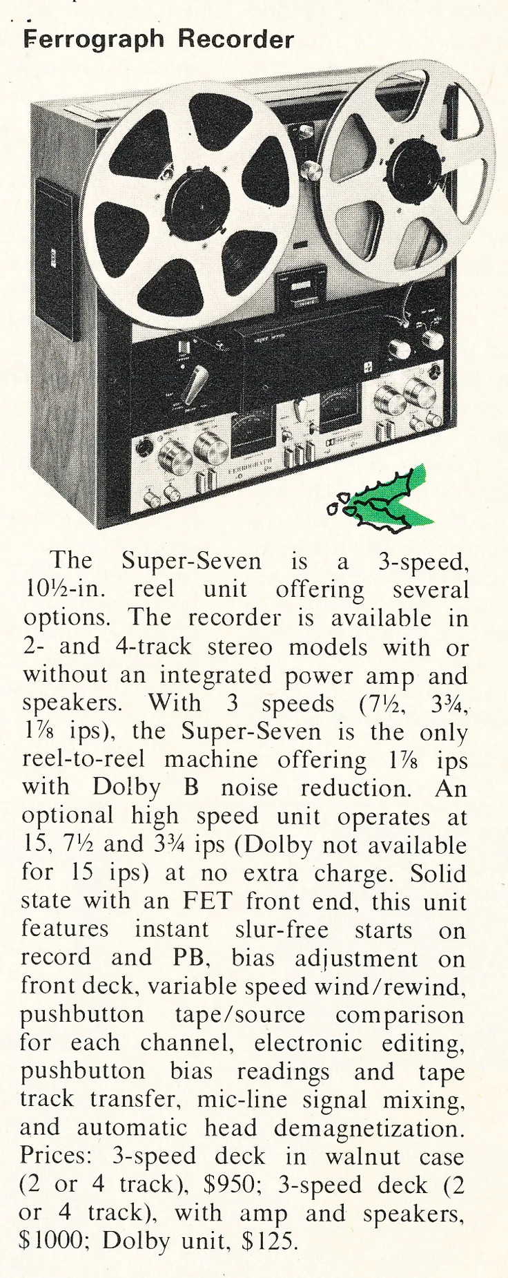 Ferrograph Super Seven • Publicité US 1973
