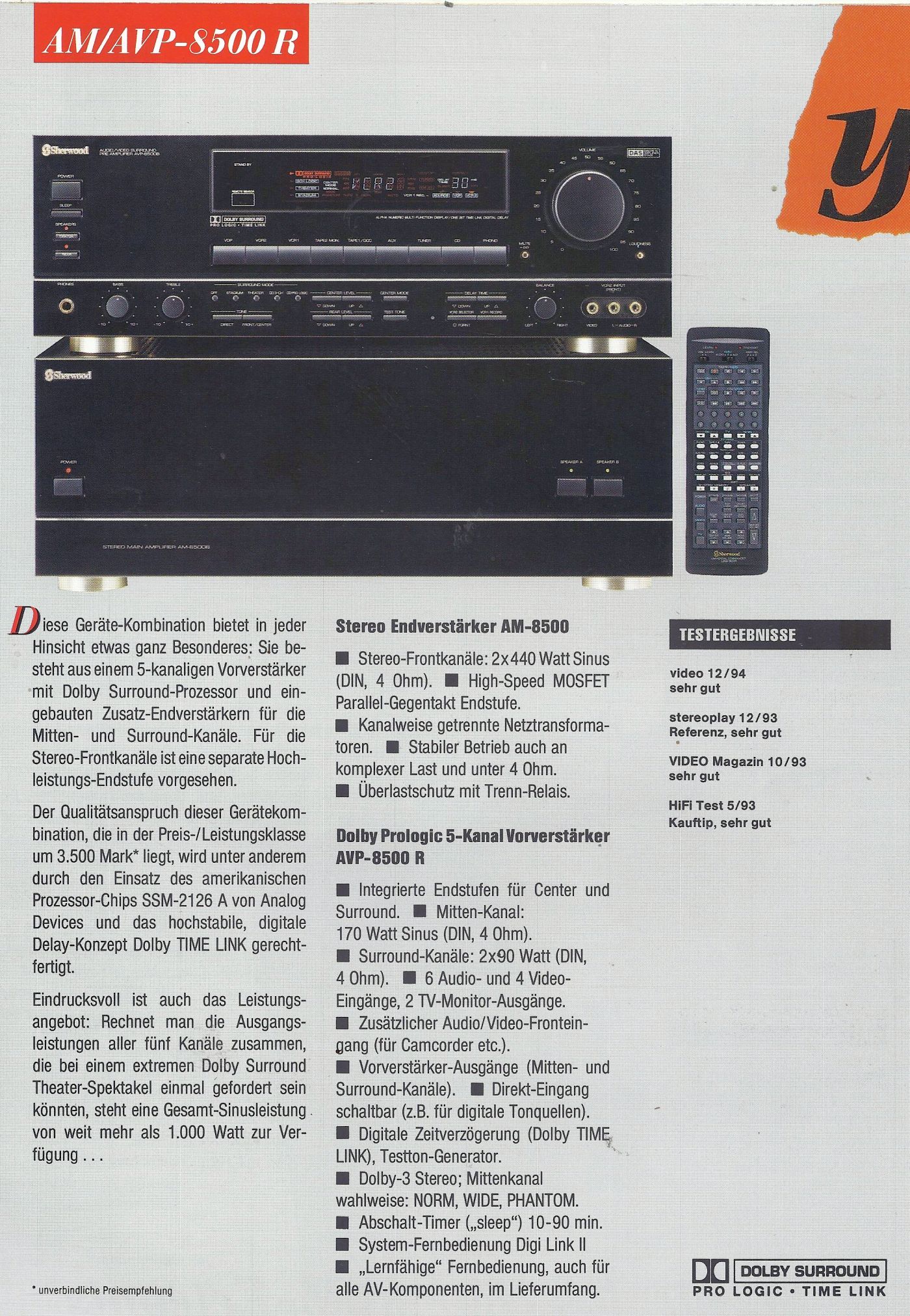Sherwood AM-8500R, AVP-8500R • Extrait de catalogue