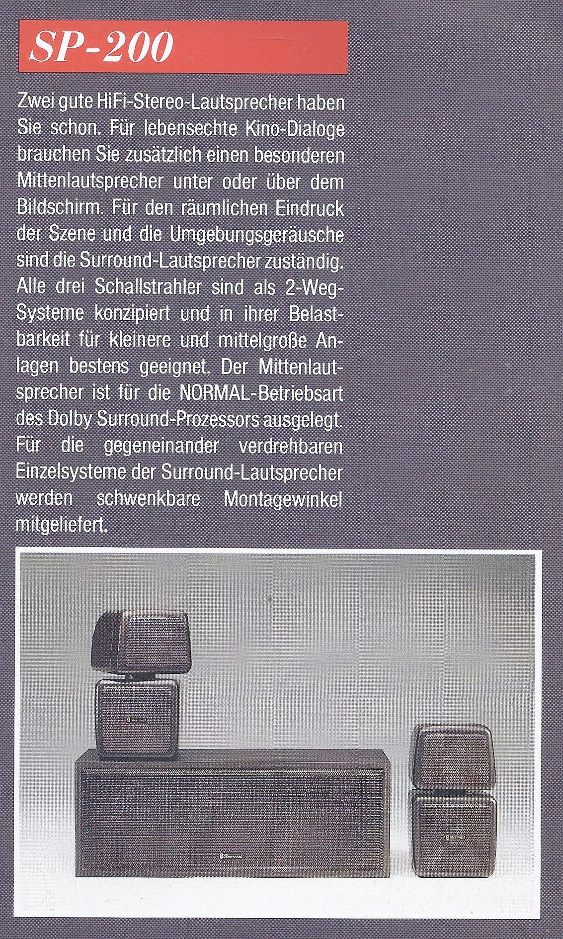 Sherwood SP-200 (Center + Surround) • Extrait de catalogue