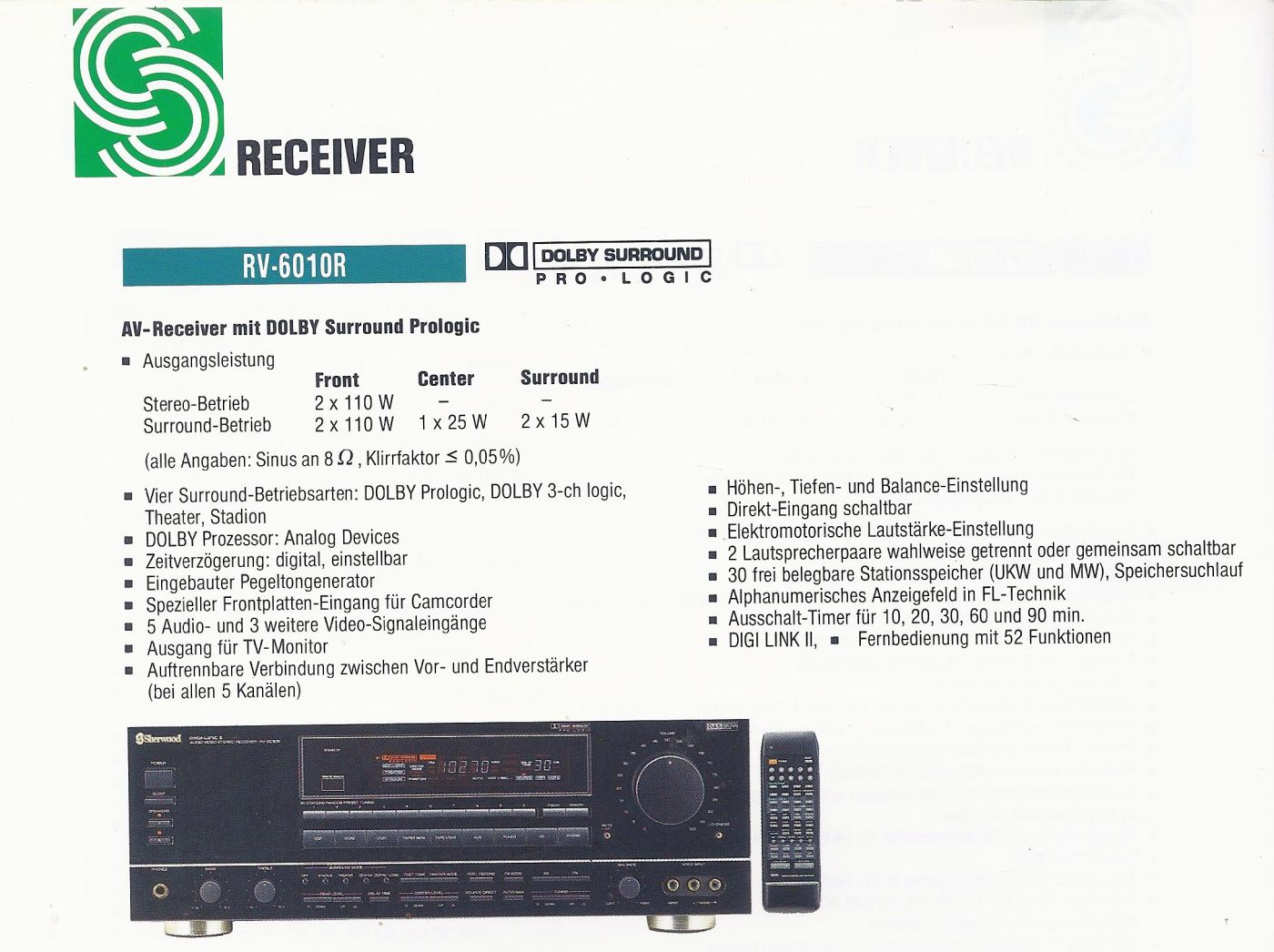 Sherwood RV-6010R • Extrait de catalogue