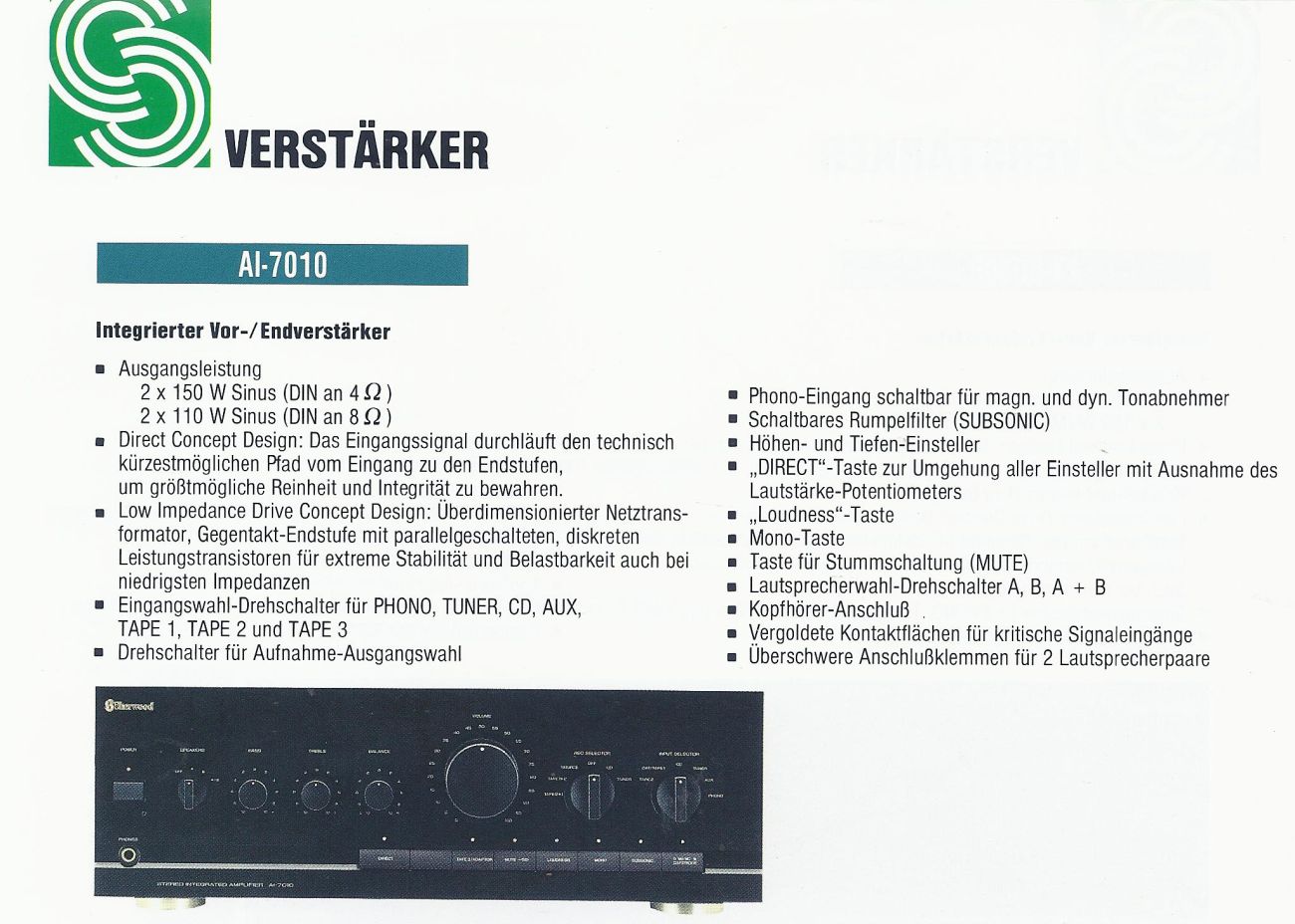 Sherwood AI-7010 • Extrait de catalogue allemand