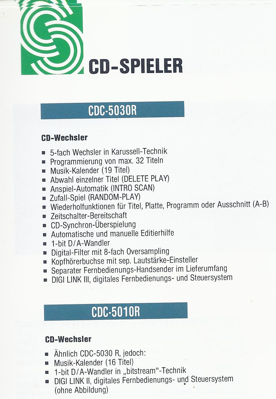 Sherwood CDC-5010R, CDC-5030R • Extrait de catalogue allemand