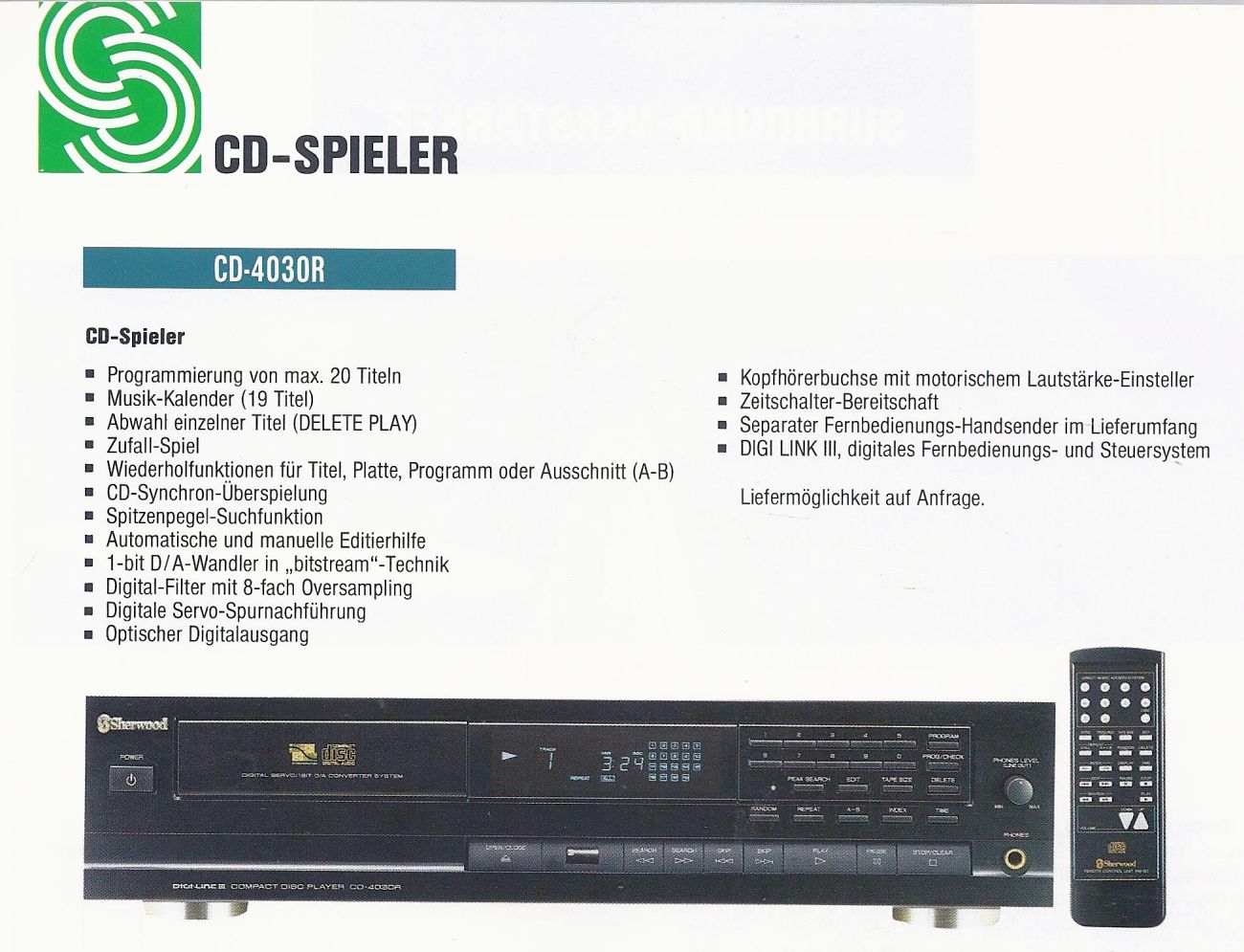 Sherwood CD-4030R • Extrait de catalogue allemand