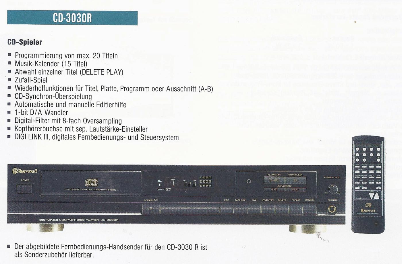 Sherwood CD-3030R • Extrait de catalogue allemand