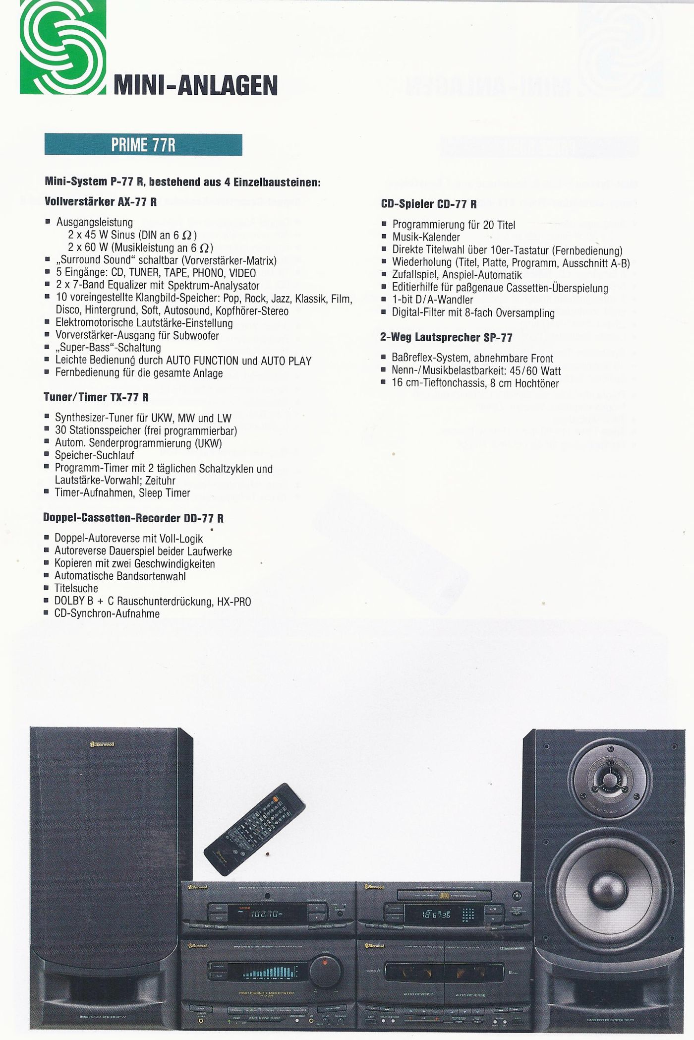 Sherwood Prime P-77R (AX-77R, TX-77R, DD-77R, CD-77R, SP-77) • Extrait de catalogue