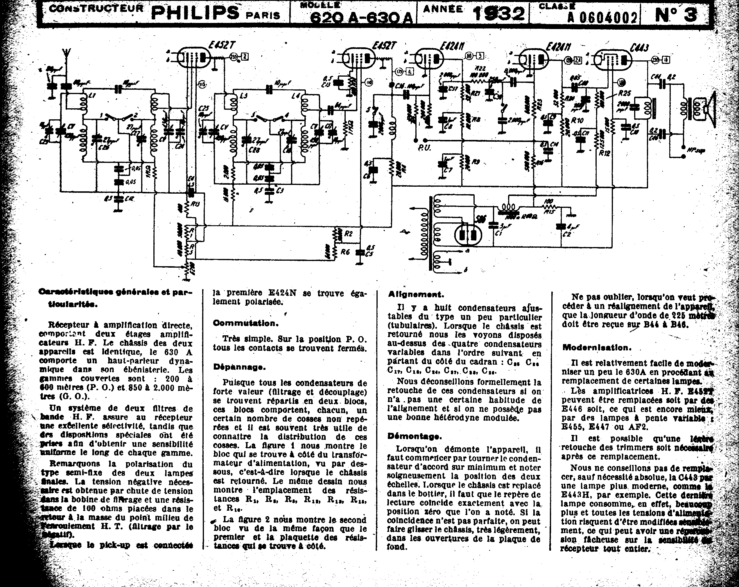 Philips 620 et 630 A Schéma Schémathèque Toute la Radio p.1
